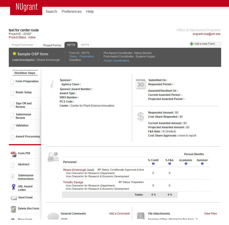 image from NUgrant research administration system