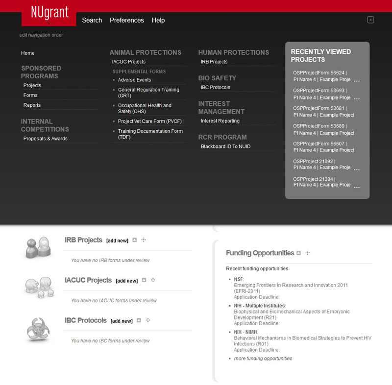 image from NUgrant research administration system